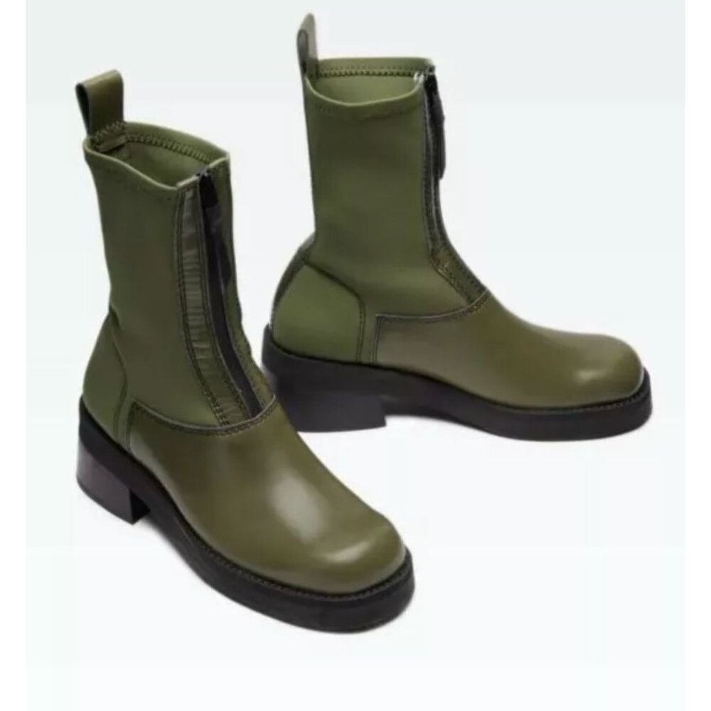 E8 BY MIISTA Doris Khaki Boots Size 37 Zip Up